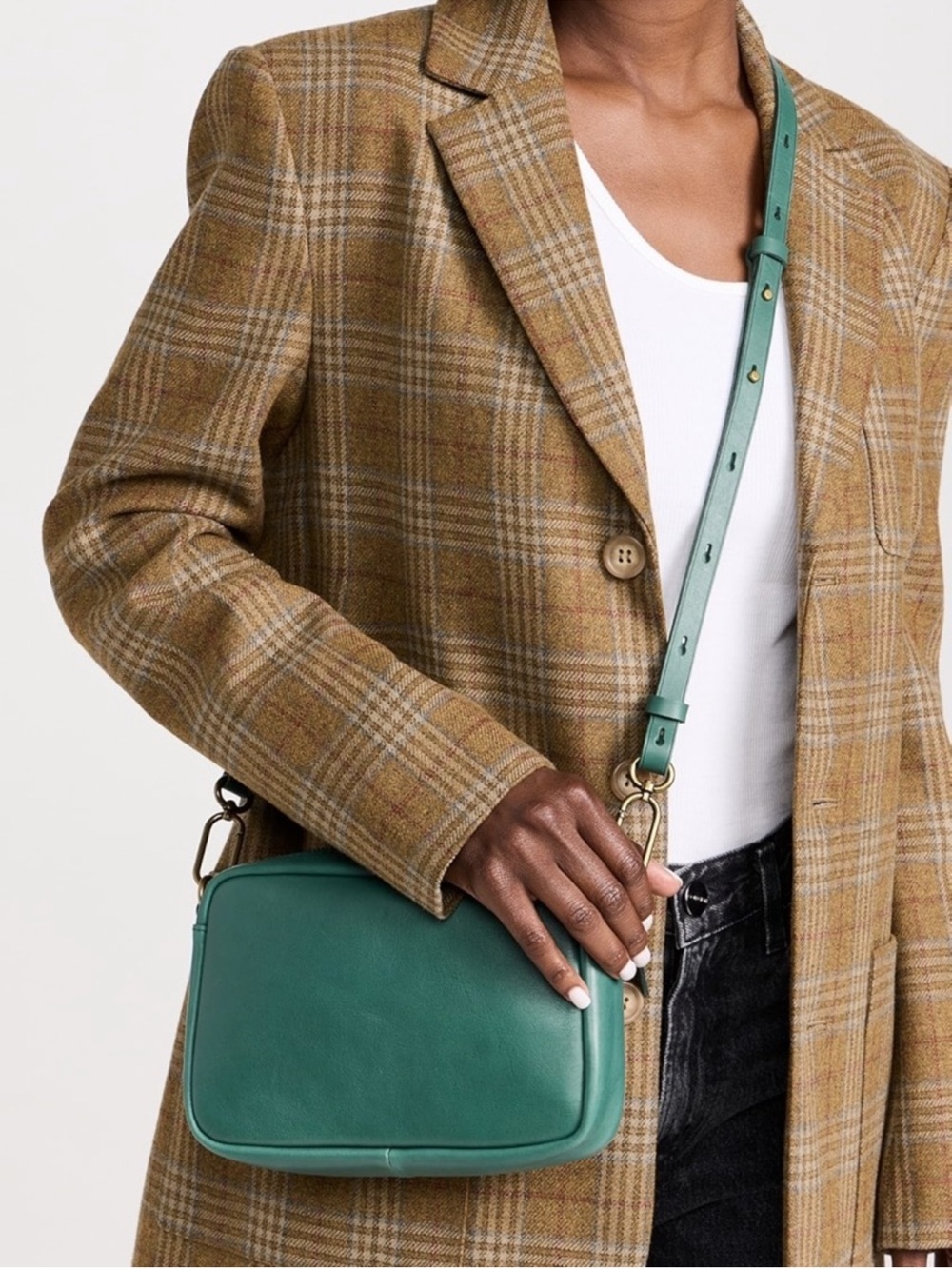 Madewell Leather Carabiner Medium Crossbody Bag Green Spruce Zipper - Picture 1 of 6